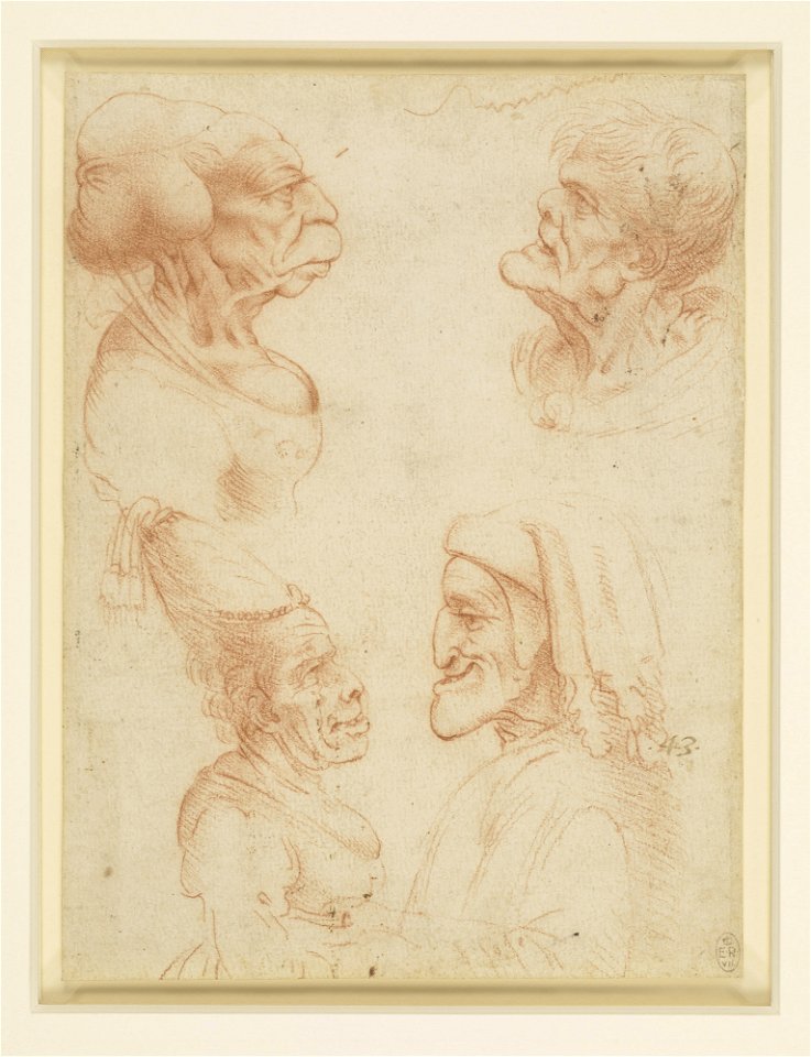 After Leonardo da Vinci - RCIN 912493, Four grotesque heads, including a caricature of Dante c.1517-20