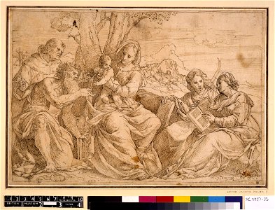After Palma Vecchio - The Virgin and Child with St Francis and St Jerome at l, St Catherine and a female saint (Barbara) at r, after Jacopo Palma I, SL,5237.35