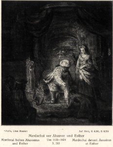 After Rembrandt - Mordecai before Ahasuerus and Esther
