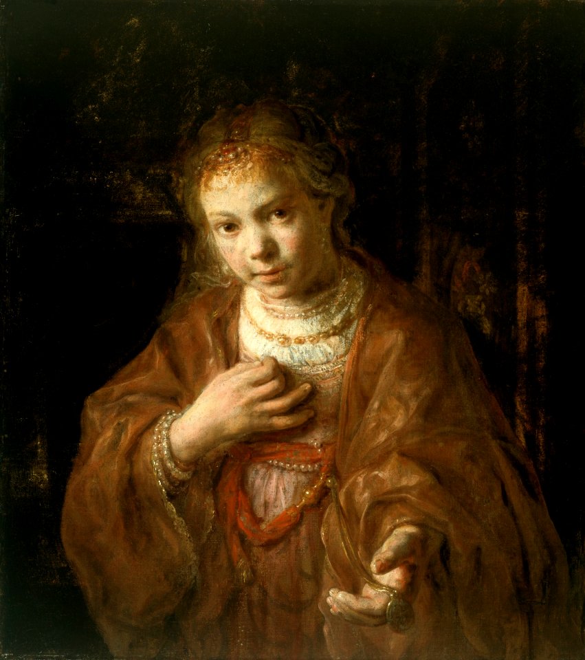 After Rembrandt - Young Girl Holding a Medal, Circa 1650