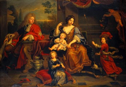 After^ Pierre Mignard (1612-95) - Louis, the Grand Dauphin of France with his Family - RCIN 404490 - Royal Collection