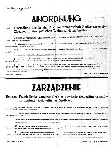 AGAD Zarządzenie starosty siedleckiego Franza Seemana o przesiedleniu ludności cygańskiej na tereny getta siedleckiego