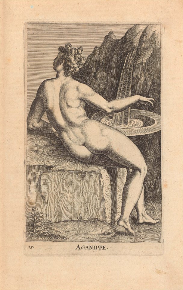 Aganippe Fait partie du recueil Nimpharum oceanitidum, ephydridum potamidum, naiadum, lynadumque icones - Pl. 15 1587 print by Philip Galle, S.V 88403, Prints Department, Royal Library of Belgium