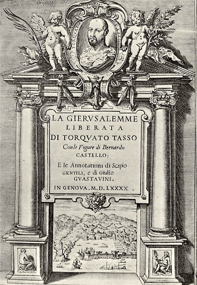 Agostino Carracci, Frontespizio della prima edizione illustrata della Gerusalemme Liberata, 1590