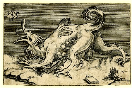 Agostino Veneziano - A monster or dragon snapping at a fly, H,3.43