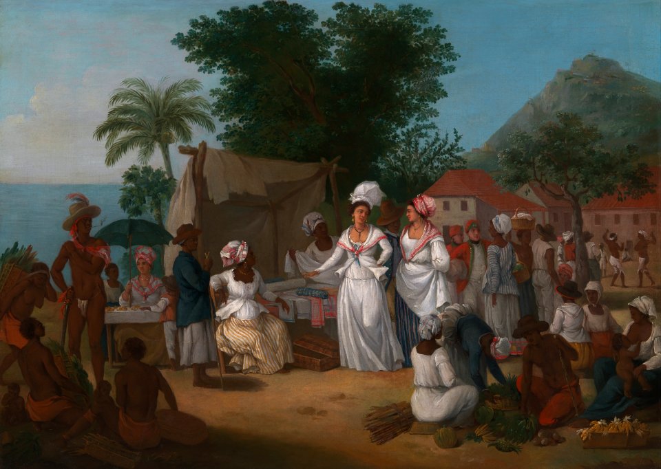Agostino Brunias - A Linen Market with a Linen-stall and Vegetable Seller in the West Indies - Google Art Project