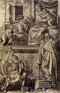 Agostino Carracci - The Holy Family with Sts Anthony Abbot, Catherine and the Infant St John - WGA04403