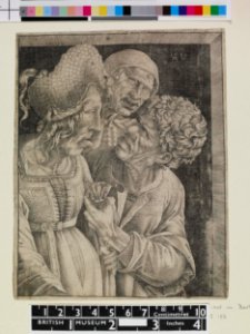 Agostino Veneziano - An ugly man offers a bag of money to a woman with a caricatured face, 1854,0614.393