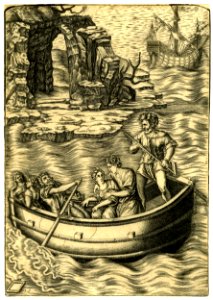 Agostino Veneziano - A rowing boat with two men carrying four women, H,3.79