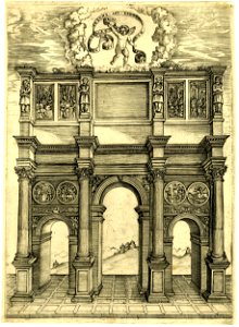 Agostino Veneziano - Attributed to - The arch of Constantine in Rome,surmounted by a putto with a scroll, 1872,1012.3489