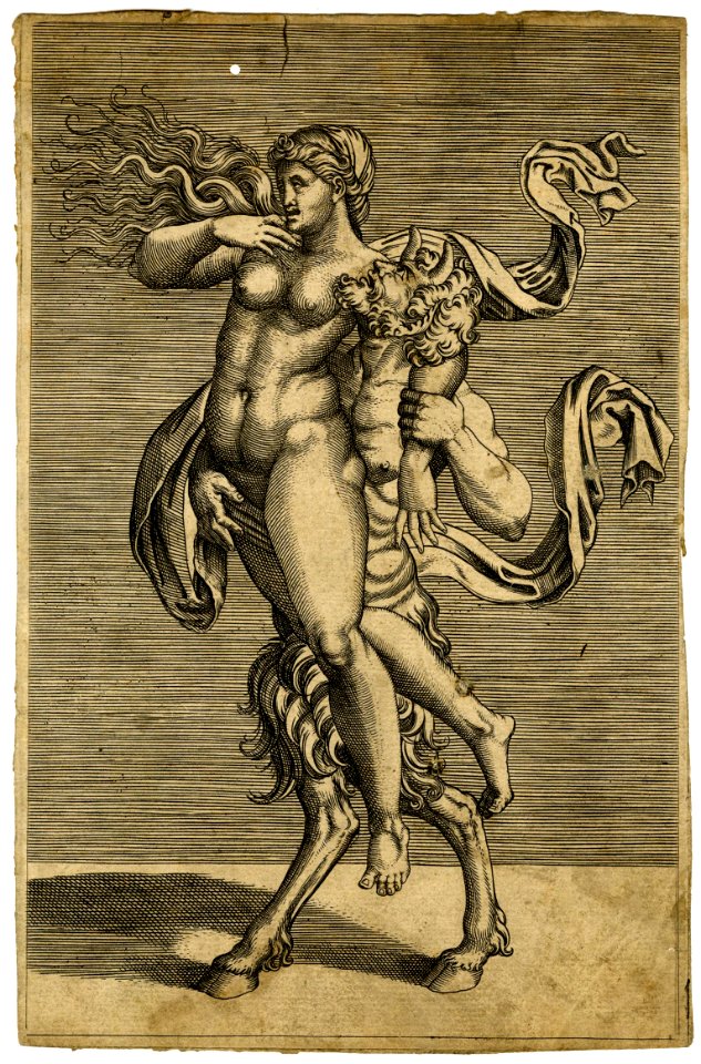 Agostino Veneziano - A satyr carrying a nymph on his right arm and holding her left arm with his left, 1981,U.2167