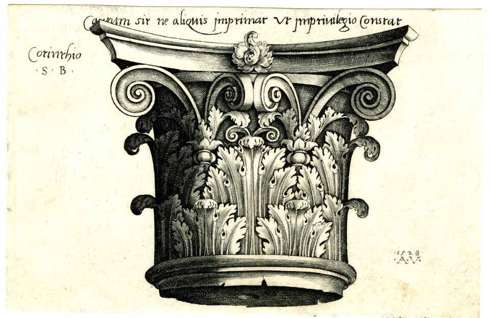 Agostino Veneziano - Capitals, bases and entablatures of the three orders of architecture, 1869,0410.212