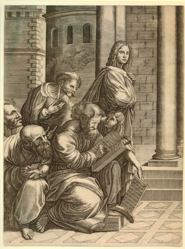Agostino Veneziano - Group of figures extracted from Raphael's 'School of Athens'. 1524, H,7.36