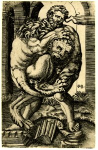 Agostino Veneziano - After - Hercules wrestling with the Nemean lion against a classical arch and fallen columns, 1871,1209.4636
