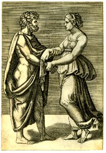 Agostino Veneziano - A standing man and woman holding each other by the hands, H,3.77