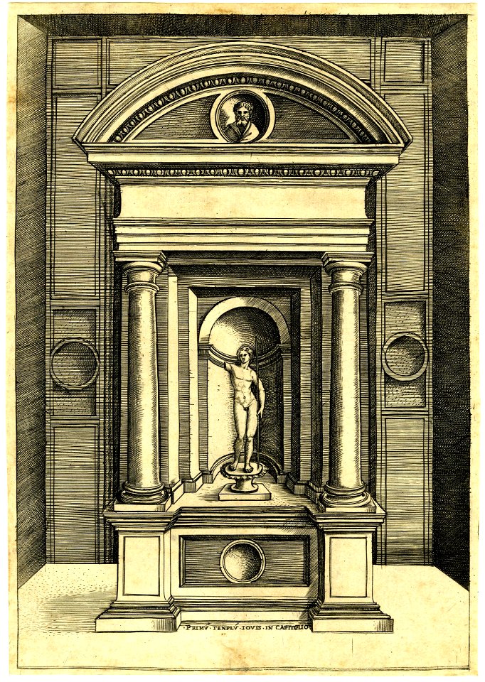 Agostino Veneziano - Attributed to - Statue of Jupiter in an aedicule of the Temple of Jupiter on the Capitol, 1854,0513.44