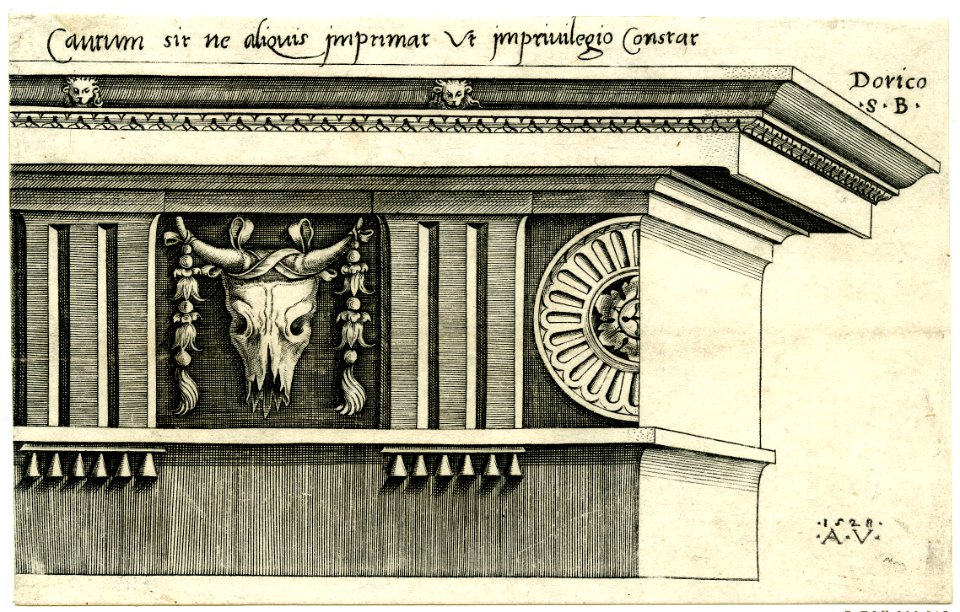 Agostino Veneziano - Capitals, bases and entablatures of the three orders of architecture, 1869,0410.207