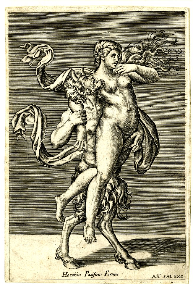 Agostino Veneziano - A satyr carrying a nymph on his left arm and holding her right arm with his right., 1957,0530.121