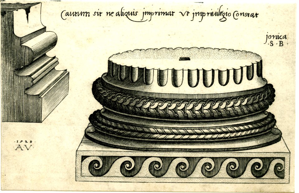 Agostino Veneziano - Capitals, bases and entablatures of the three orders of architecture, 1869,0410.211