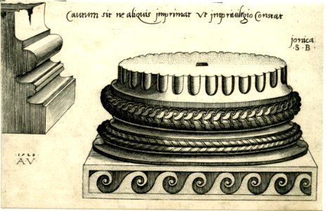 Agostino Veneziano - Capitals, bases and entablatures of the three orders of architecture, 1869,0410.211