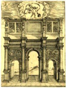 Agostino Veneziano - Attributed to - The arch of Constantine in Rome,surmounted by a putto with a scroll, SL,5238.62