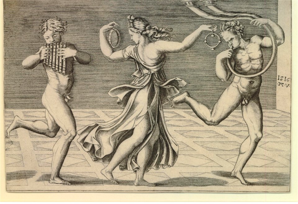 Agostino Veneziano - Dance of Fauns and bacchantes, H,7.38