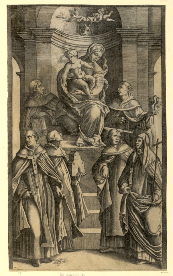 Agostino Veneziano - Die Hauptheiligen des Ordens des Heiligen Dominikus mit der Heiligen Jungfrau, DG201737287
