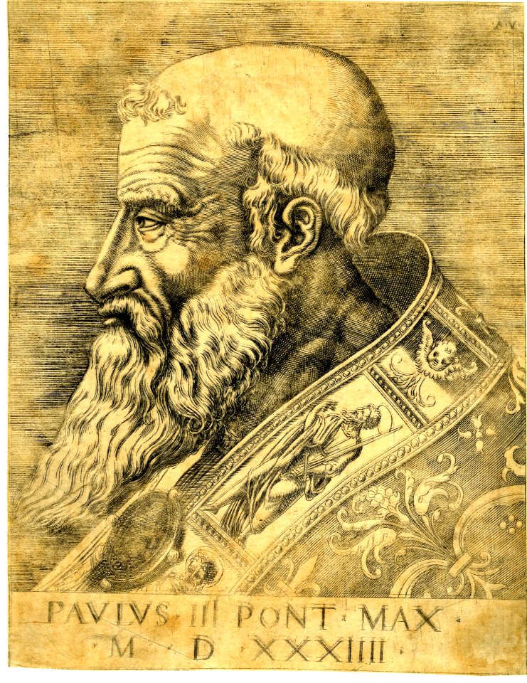 Agostino Veneziano - Portrait of Pope Paul III, half-length in profile with bare head. 1534, 1950,0520.413