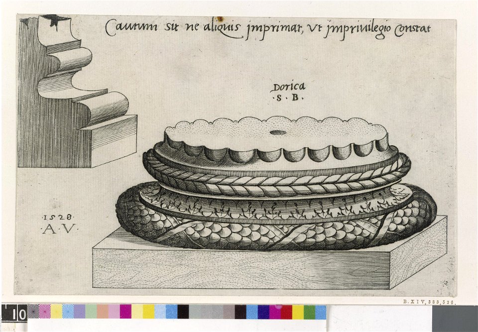Agostino Veneziano - Capitals, bases and entablatures of the three orders of architecture, 1869,0410.208