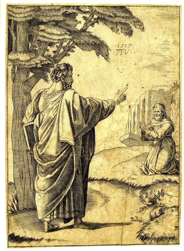 Agostino Veneziano - St Paul standing by a tree at left, 1872,0113.394