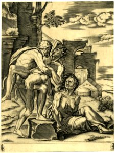 Agostino Veneziano - Hercules wrestling Antaeus in the presence of an old woman, likely Earth, Antaeus' mother, 1864,1114.409