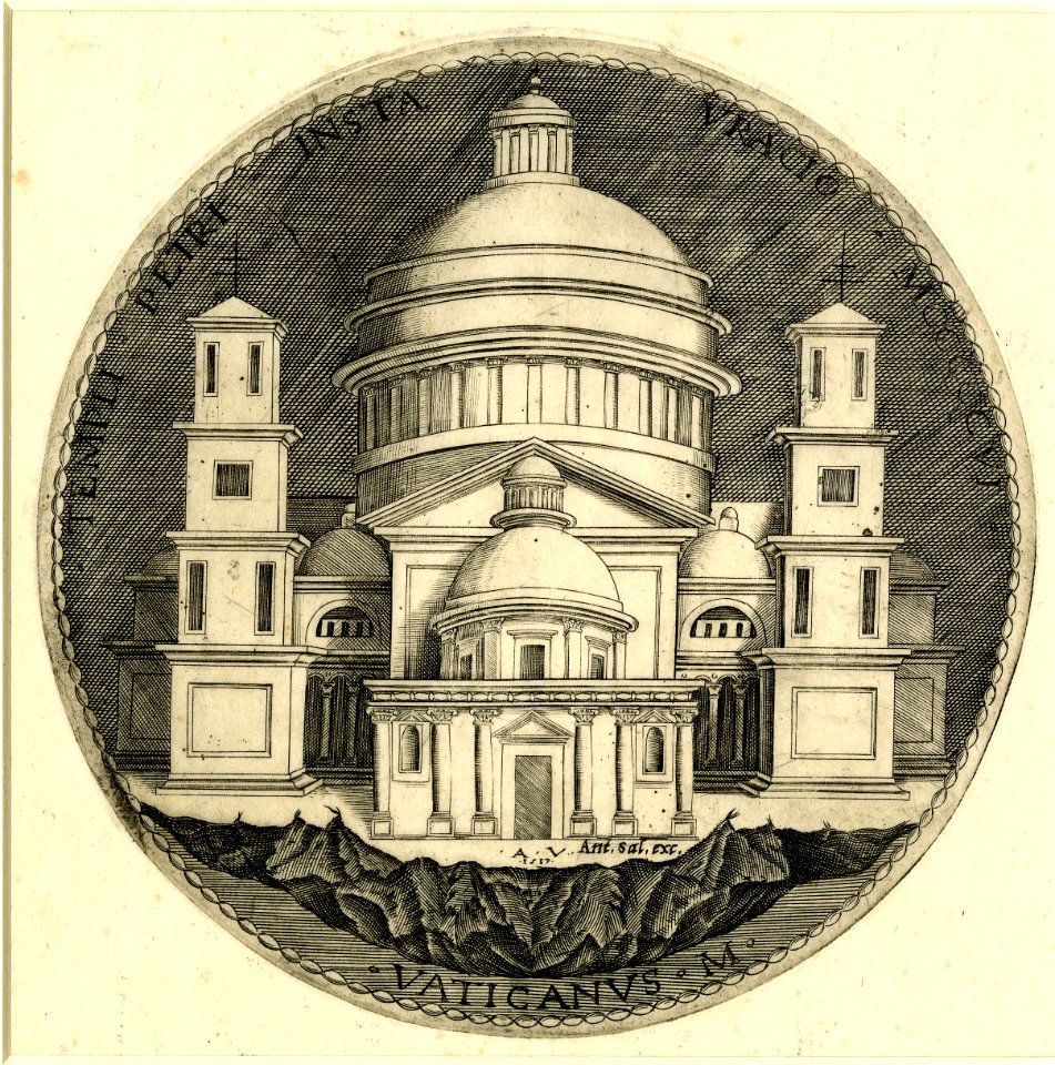 Agostino Veneziano - Medal showing old St Peter's in Rome, with Bramante's additions of 1506. 1517, 1874,0711.1965