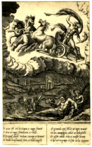 Agostino Veneziano - Phaeton in the sky, driving a chariot lead by four horses of which he has lost control, 1840,0808.10