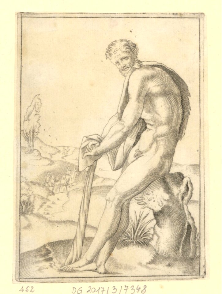 Agostino Veneziano - Mann sitzt auf einem Stumpf, DG201737348