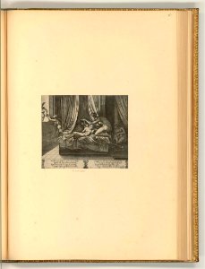 Agostino Veneziano - Rechts inspiziert Psyche Amors Pfeile, in der Mitte beleuchtet sie seine schlafende Gestalt mit einer Öllampe, links versucht sie ihn an der Flucht zu hindern, ItI2765