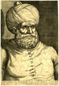 Agostino Veneziano - Portrait of Barbarossa, admiral of the Turkish fleet, half-length wearing a turban. 1535, H,7.3