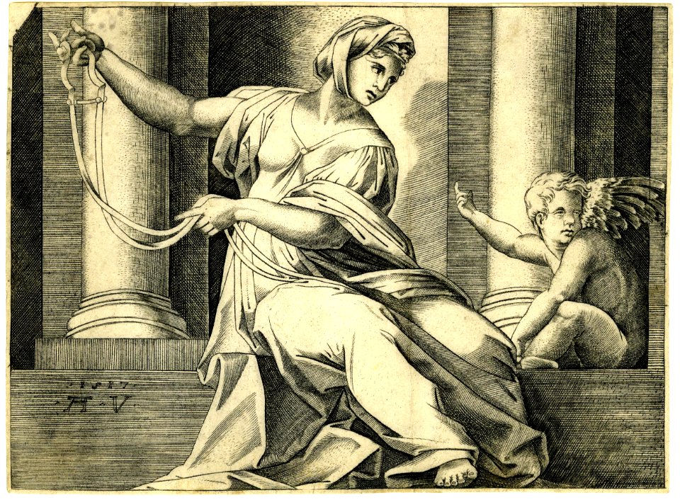 Agostino Veneziano - Temperance, sitting in front of a niche, 1840,0808.14