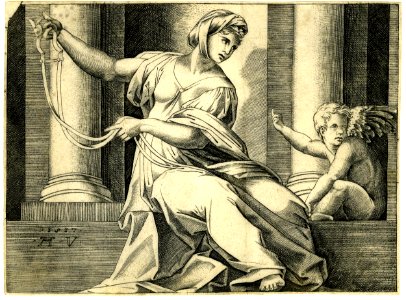 Agostino Veneziano - Temperance, sitting in front of a niche, 1840,0808.14
