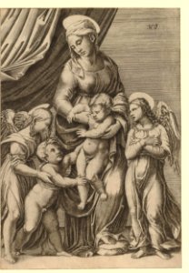Agostino Veneziano - Virgin and Child with the infant St John the Baptist and two angels. 1516, 1858,0417.841