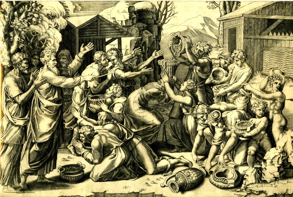 Agostino Veneziano - The Israelites gathering manna, H,7.6