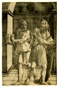 Agostino Veneziano - Two old philosophers holding open books, walking away from each other as if in anger, H,3.57
