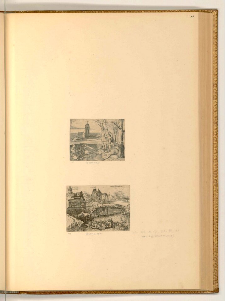 Agostino Veneziano - Zwei Männer bei einem Friedhof; Landschaft mit Schäfer, ItI2354
