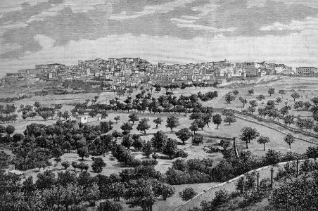 Agrigento – Panorama dalla Valle dei Templi (xilografia)