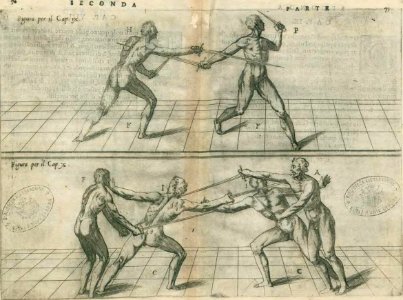 Agrippa - Di M. Camillo Agrippa Trattato di scienza d'arme, 1568 (page 77 crop)