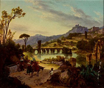August Ahlborn - Südliche Flusslandschaft mit steinernen Brücken (1839)