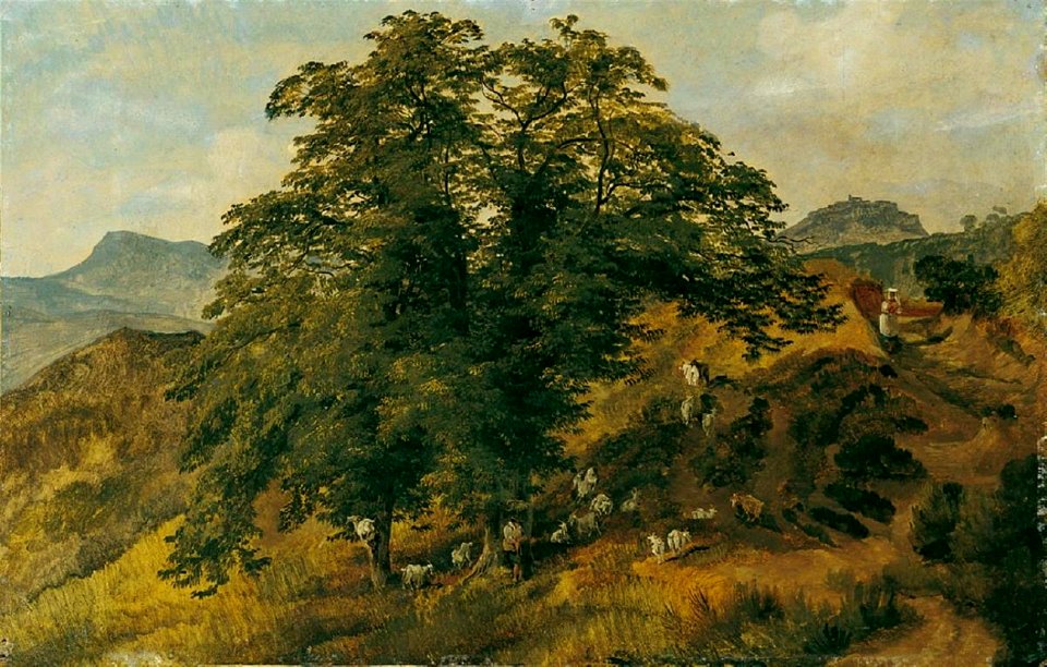 August Ahlborn - Blick auf das hochgelegene Civitella und die Sabiner Berge (1839)