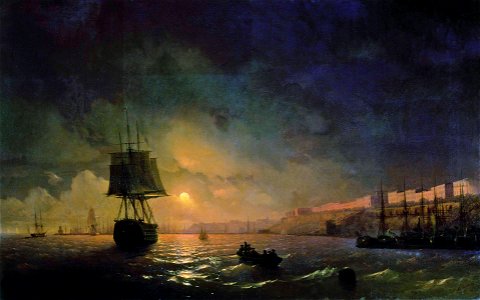 Aivazovsky. Moon over Odessa. Free illustration for personal and commercial use.