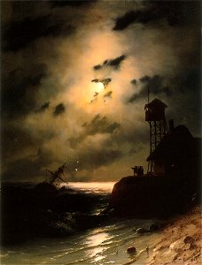 Aivasovsky Ivan Constantinovich Moonlit Seascape With Shipwreck