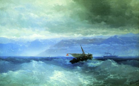 Aivazovsky Ivan Konstantinovich - Caucasus mountains from the sea (1899). Free illustration for personal and commercial use.
