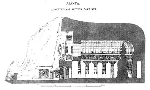 Ajanta Cave 19 longitudinal section. Free illustration for personal and commercial use.